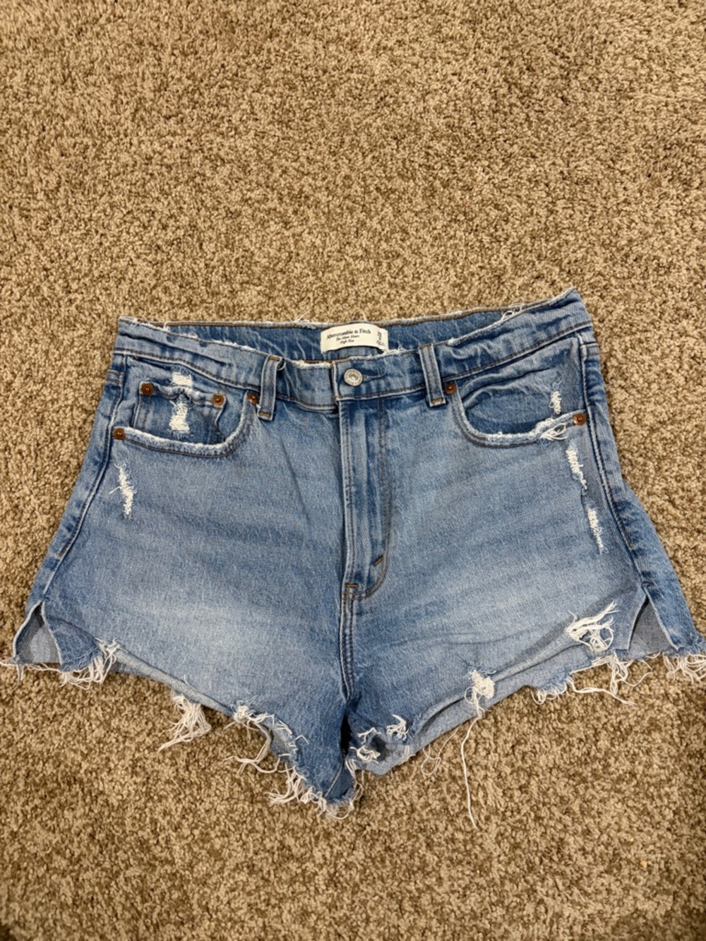 High-Rise Distressed Denim Shorts - Light Blue